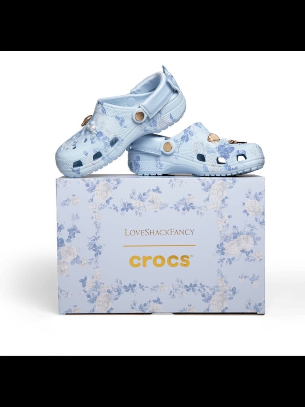 LoveShackFancy Light Blue Floral Clogs with Gold Charms - Picture 3 of 3